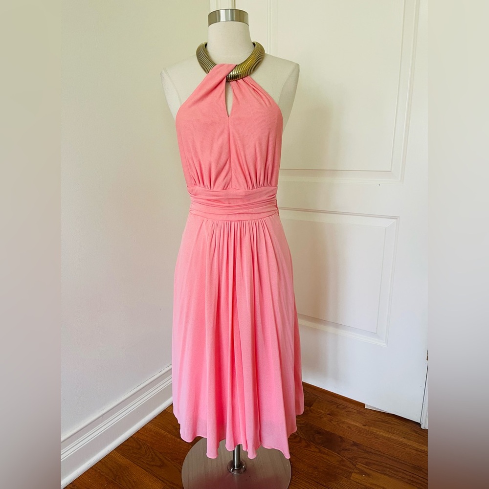 Michael Kors Pink Halter Midi Dress with Ruched Waist Sz 6
